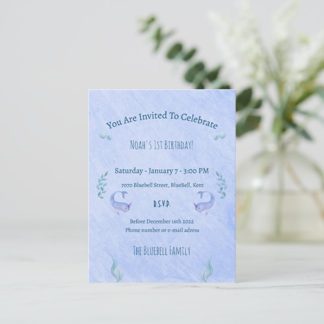 Birthday Invitation (10,8 x 14,2 cm) - Ocean Theme Postkarte (Stehend Vorderseite)