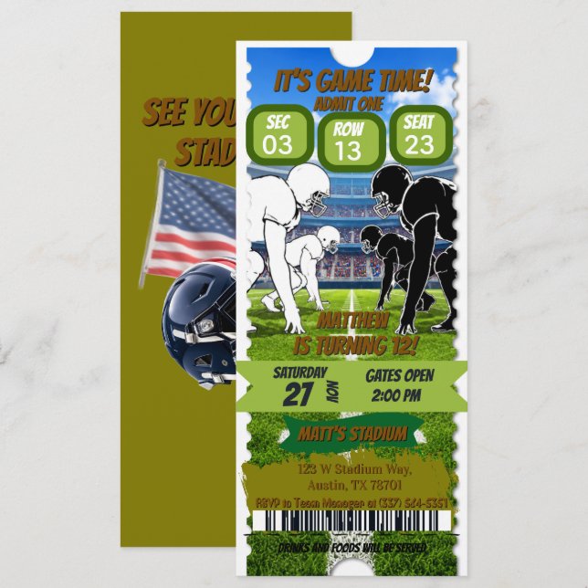 Birthday invitation Football match ticket (Devant / Derrière)