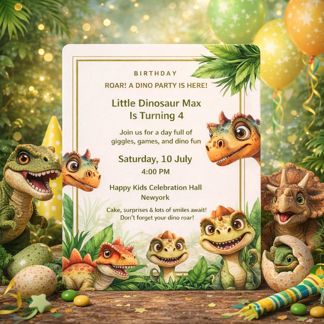 Birthday Invitation Kids Party Dinasaur Watercolor Einladung (Dinosaur Birthday Invitation for Kids | Cute Dino Party Invite for Boys & Girls |)