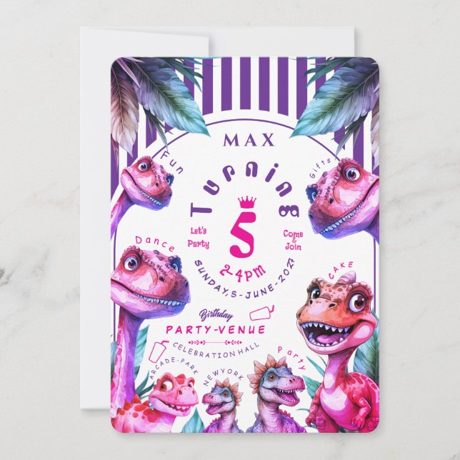 Birthday Invitation Kids Watercolour Dinosaur (Devant)