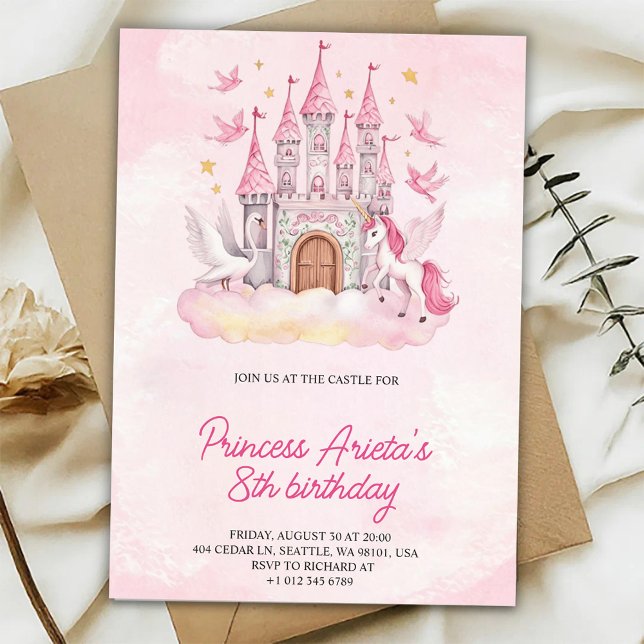 Birthday Invitation with a pink castle  (Créateur téléchargé)