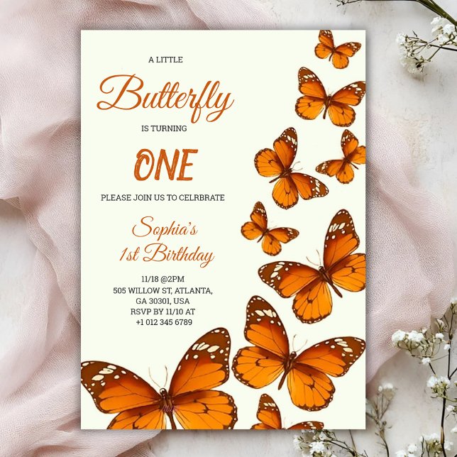 birthday invitation with vibrant orange butterfly einladung (Von Creator hochgeladen)