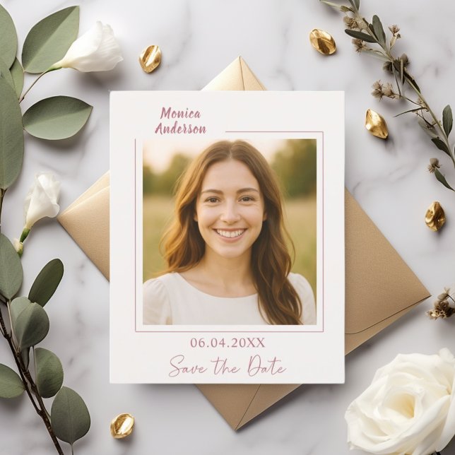 Birthday ivory rose gold photo Save the Date card (Von Creator hochgeladen)