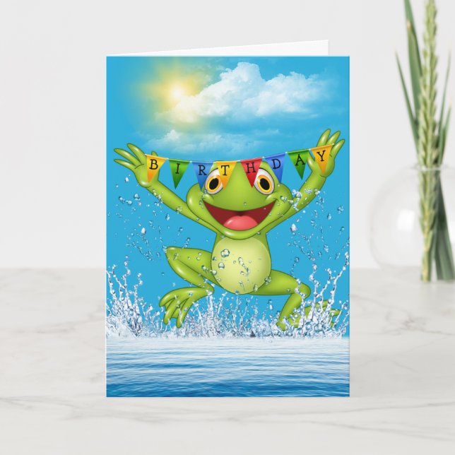 Birthday Jumping Frosch im Wasser Karte (Vorderseite)