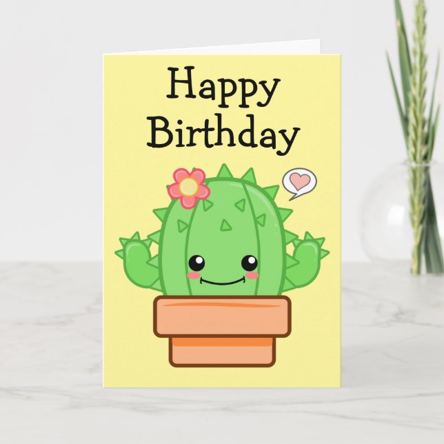 Birthday Kawaii Cactus Karte (Vorderseite)