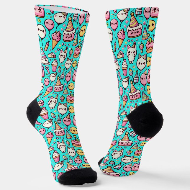Birthday Kawaii Pattern Socken (Gewinkelt)