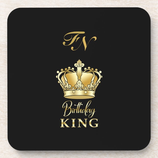 Birthday King Gold Crown Royal Monogram Luxe Getränkeuntersetzer (Vorderseite)