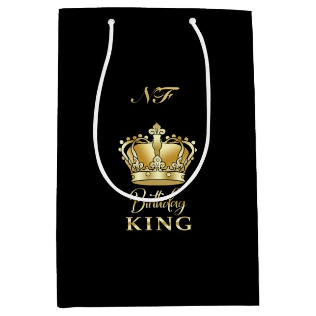 Birthday King Gold Crown Royal Monogram Luxe Mittlere Geschenktüte (Vorderseite)