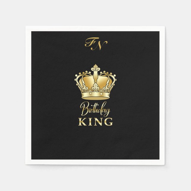 Birthday King Gold Crown Royal Monogram Luxe Serviette (Vorderseite)