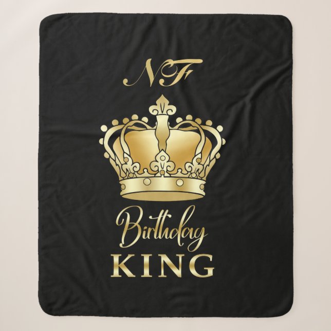 Birthday King Gold Crown Royal Monogram Luxe Sherpadecke (Vorderseite)