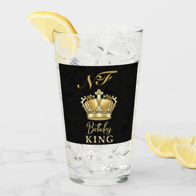 Birthday King Gold Crown Royal Monogram Luxury Glas (Vorderseite Ice)