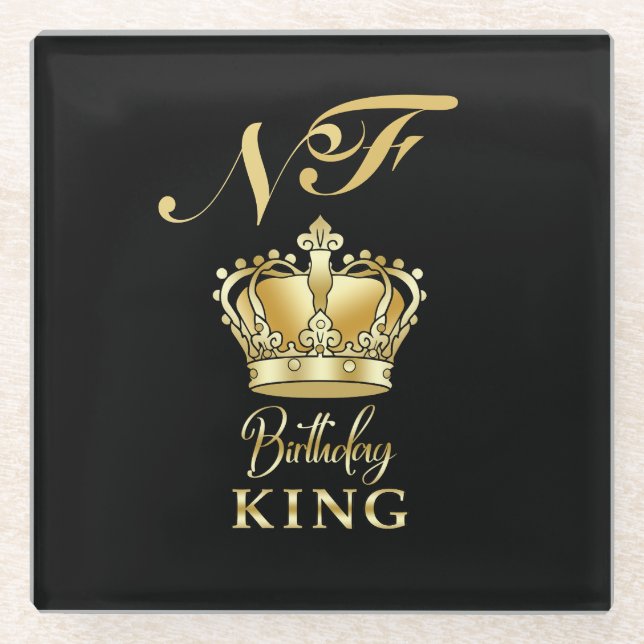 Birthday King Gold Crown Royal Monogram Luxury Glasuntersetzer (Vorderseite)
