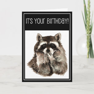 Birthday Kisses mit Niedlichem Wasserfarbenraccoon Karte