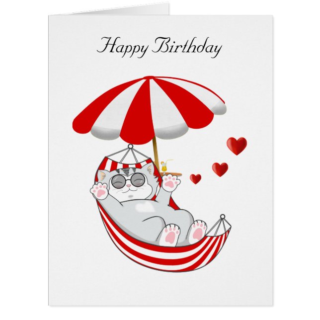 Birthday Kitten in Red & White Hammock (Vorderseite)