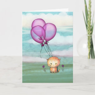 Birthday Kitten mit Lila Balloons Karte