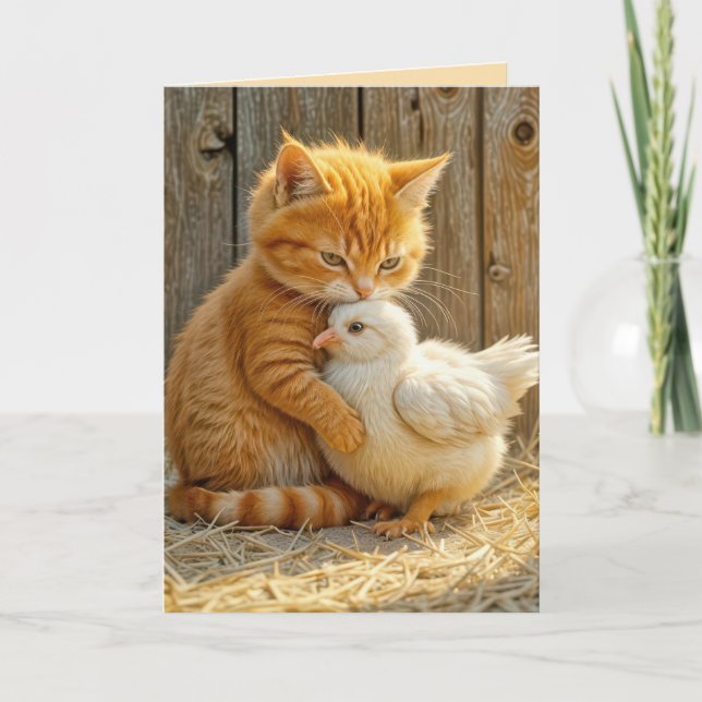 Birthday Kitten umarmt ein Kind Karte (Vorderseite)