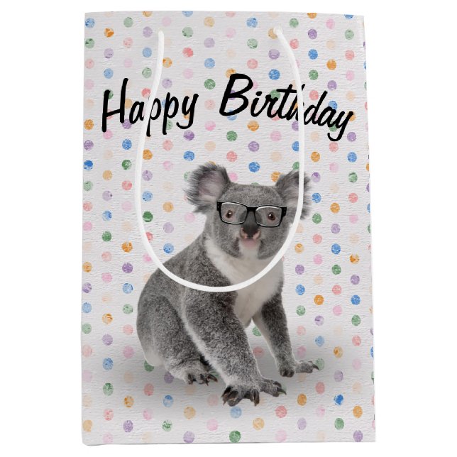 Birthday Koala Bär mit Brille Mittlere Geschenktüte (Vorderseite)