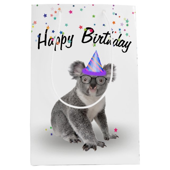 Birthday Koala Bear und Star Confetti Mittlere Geschenktüte (Vorderseite)