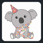 Birthday Koala For Kids A Birthday Square Sticker<br><div class="desc">A birthday koala for the birthday party. Koalas are cute animals and the favorite animal of many boys and girls. A funny animal for a boy or girl's birthday.</div>