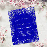Birthday königsblau silber Glitzer Staubglasur Einladungspostkarte<br><div class="desc">Eine moderne, stilvolle und glamouröse Einladung für eine 21. Geburtstagsfeier (oder jedes Alter). Ein königsblauer Hintergrund, mit Imitaten verziert, silberner Glitzer Staub. Personalisieren Sie Ihren Namen und Ihre Party-Daten und fügen Sie diese hinzu. Zurück: königsblaue Farbe, Postkartendesign. Tipp: Wenn Sie es nicht so gewollt haben, dass es wie eine Postkarte...</div>