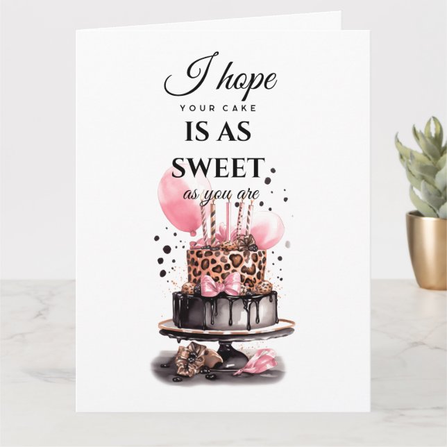 Birthday Kuchen Leopard drucken rosa Ballon Karte (Kleine Pflanze)