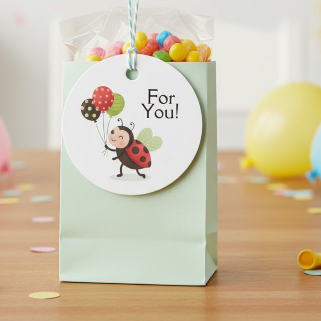 Birthday Ladybug Balloons Favor Tag Geschenkanhänger (Ladybug favor gift tag)