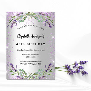 Birthday Lavendel Silber Eukalyptus grün Einladungspostkarte
