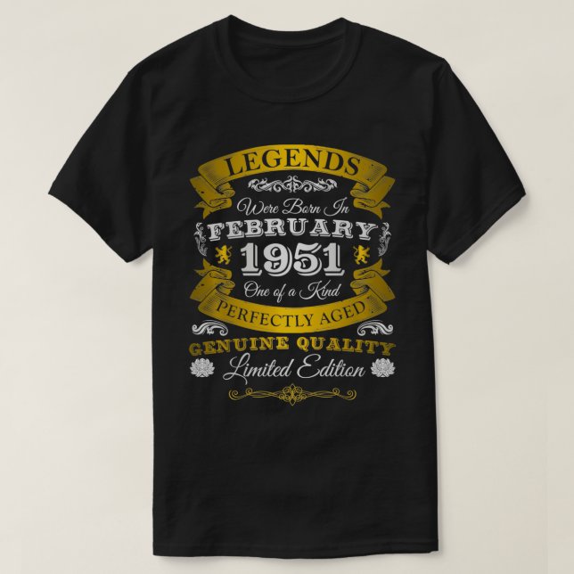Birthday Legends Were Born In February 1951  70 An T-Shirt (Design vorne)