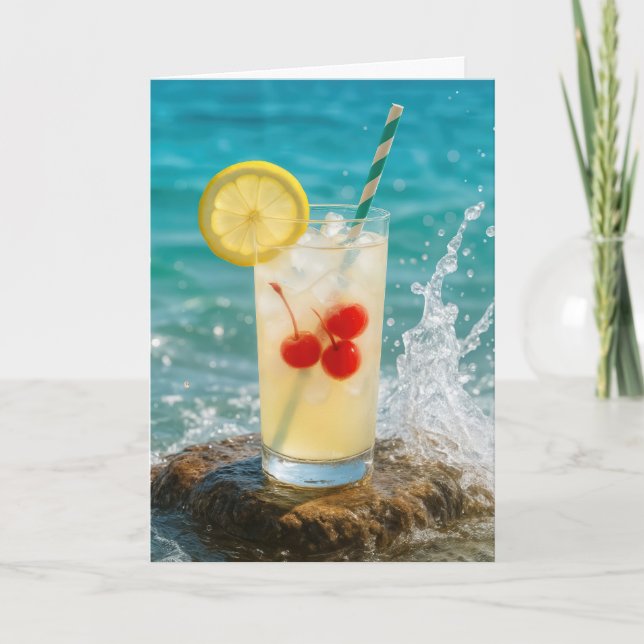 Birthday Lemonade Cocktail am Strand Karte (Vorderseite)