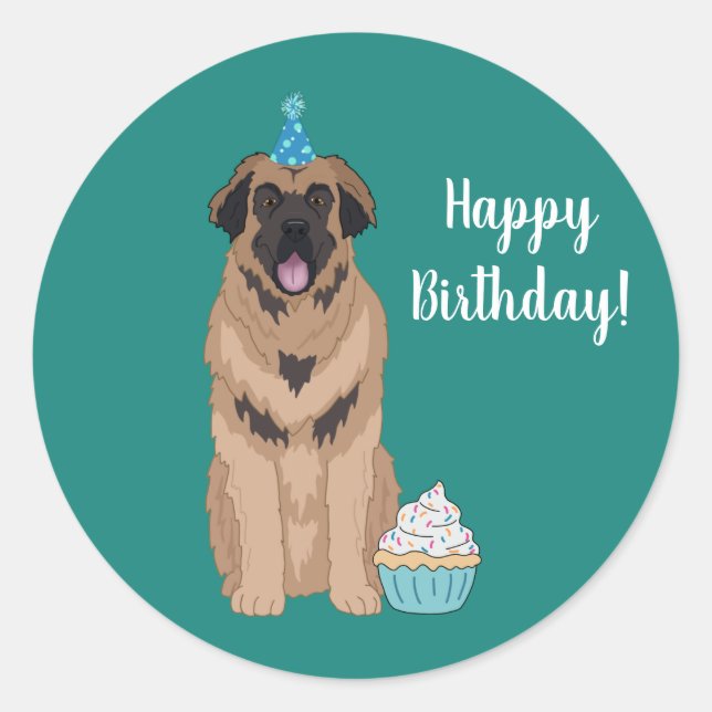 Birthday Leonberger Runder Aufkleber (Vorderseite)