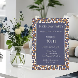 Birthday-Leopard Pattern-Blau und Braun- Einladung