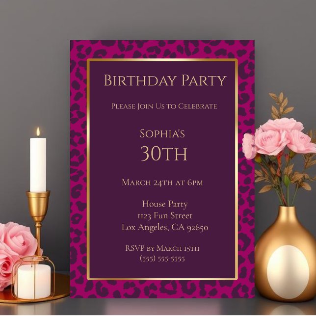 Birthday-Leopard Pattern-Magenta- Einladung (Birthday-Leopard Pattern-Magenta- Invitation )