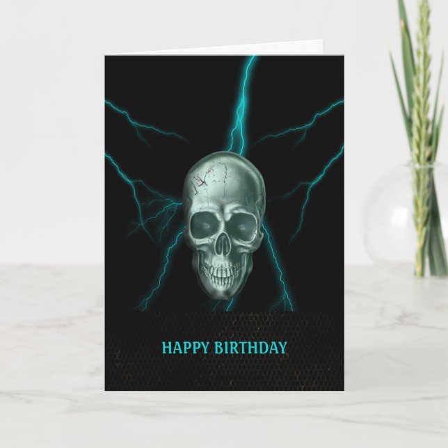 Birthday Lightning Skull Card Karte (Vorderseite)