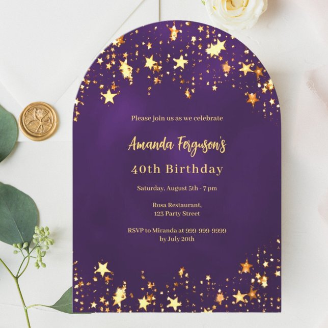 Birthday lila Goldstar Einladung (Von Creator hochgeladen)