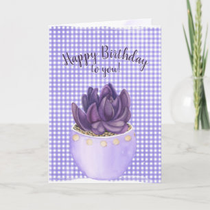 Birthday Lila Potted Succulent auf Gingham Karte