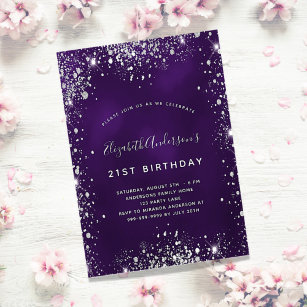 Birthday lila silber Glitzer glamourös Einladung