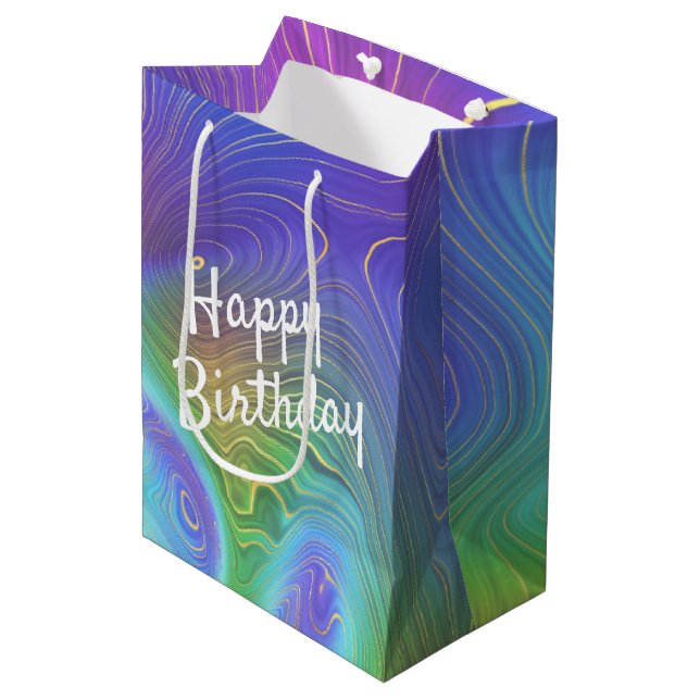 Birthday Liquid Rainbow Abstrakt Mittlere Geschenktüte (Vorderseite Schrägansicht)