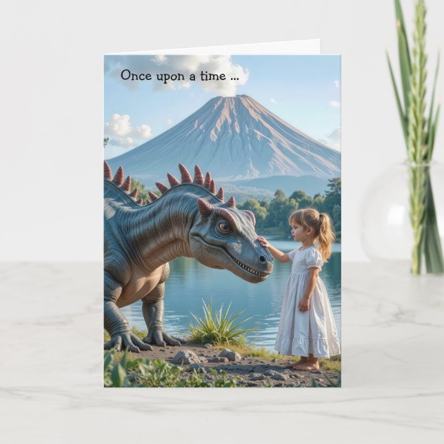 Birthday Little Girl Petting a Dinosaurier Karte (Vorderseite)