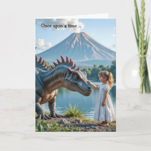Birthday Little Girl Petting a Dinosaurier Karte