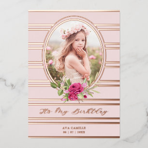 Birthday Luxe Pink Floral Garland Foto Folieneinladung