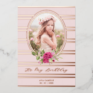 Birthday Luxe Pink Floral Garland Foto Folieneinladung