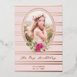 Birthday Luxe Pink Floral Garland Foto Folieneinladung