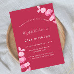 Birthday magenta white eucalyptus einladungspostkarte<br><div class="desc">A magenta background,  decorated with eucalyptus stems,  sprigs.  Personalize and add a name,  age and party details.</div>