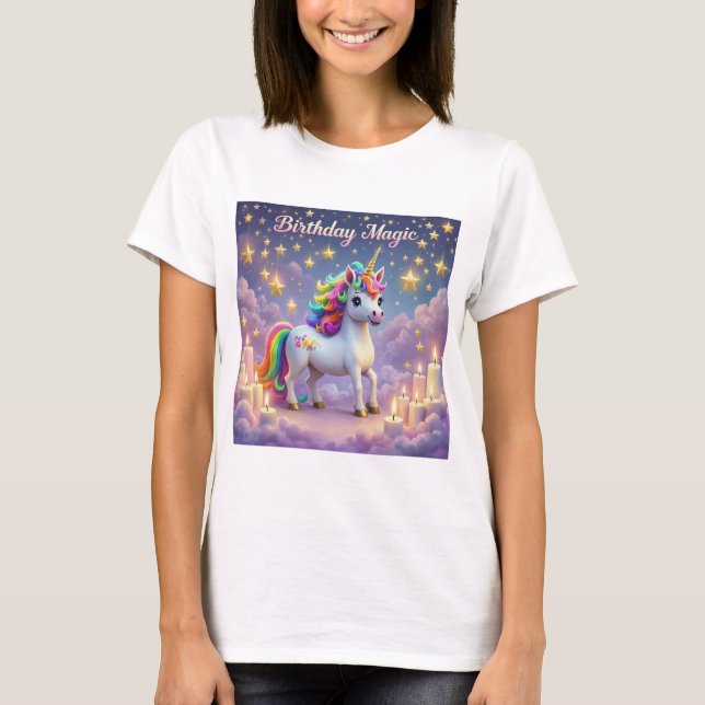 Birthday Magic Poster Whimsical Einhorn Kinder Par T-Shirt (Vorderseite)