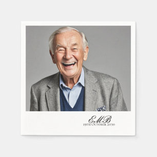 Birthday Male Stilvolles Foto White Monogram Serviette