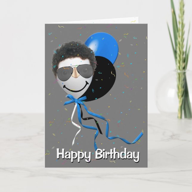 Birthday Man on Party Balloon Karte (Vorderseite)