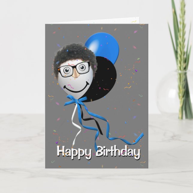Birthday Man on Party Balloon Karte (Vorderseite)