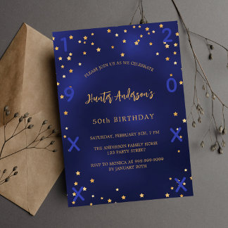 Birthday Marine blaue goldene Sterne Geburtsjahr L Einladung