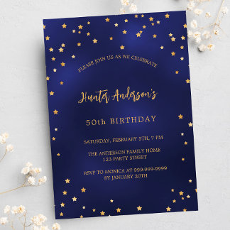 Birthday Marine blaue goldene Sterne Party Luxus Einladung