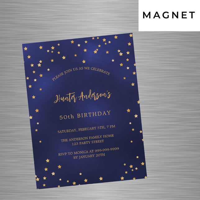 Birthday Marine blaue goldene Sterne Party Luxus Magneteinladung (Von Creator hochgeladen)